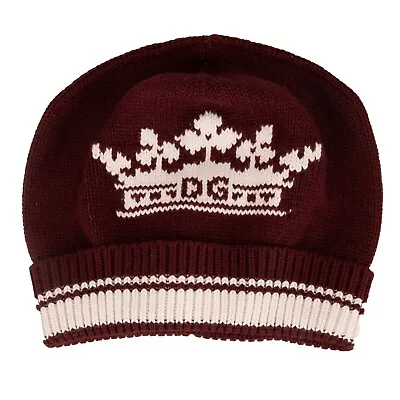 DOLCE & GABBANA DG Logo Crown Cashmere Hat Beanie Burgundy Brown 13285 • £216