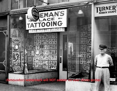 11x14 Vintage 1940 Tattoo Parlor PHOTO Tattoo Shop POSTER Virginia Art Ink Shop • $21.88