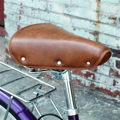 Vintage Bicycle Saddle Spring Pu Leather Soft Bike Cushioned Seat Cosy Brown • $44.38