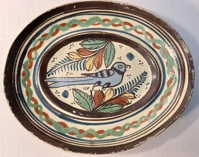 Vintage Hand Painted Clay Folk Art Pottery Plate Dish Made In Mexico Blue Bird • $18.99