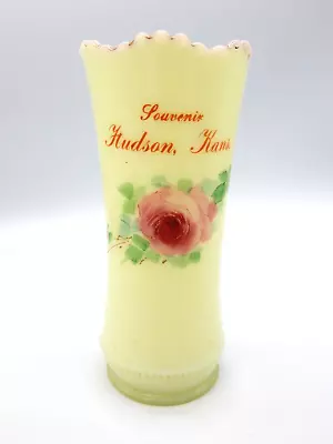 VTG Custard Glass Souvenir HUDSON KANSAS Art Glass URANIUM Floral Vase BT505 • $45