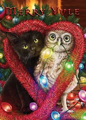 Merry Yule ~ Owl - Cat & Decorations Yule Pagan Wicca Alternative Christmas Card • £2.90