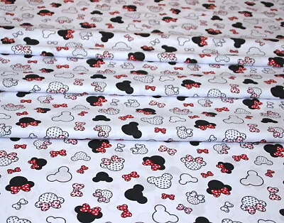 100% Cotton White Black Red Mickey Mouse Fabric • £10.50
