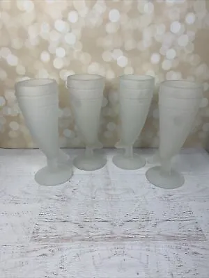 Vintage Tiara Satin Indiana Glass Horn Beer Mug White Frosted Glass Set 4 Count • $24.99