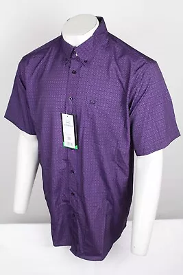 Cinch Jeans Men's ArenaFlex Geometric Print Button Down Short Sleeve Purple • $40.49