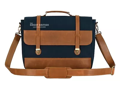 Vintage Waxed Leather Canvas Laptop Bag Stylish Messenger Travel Briefcase Bag • £93.49