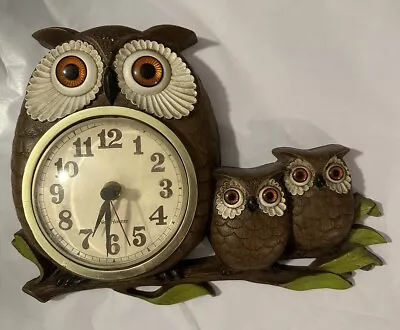 Vintage 1972 Burwood Products Company New Haven Plastic Owl & Owlets Wall Clock • $40