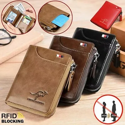 Waterproof Mens RFID Blocking Leather Wallet Credit Card ID Holder Zipper Purse • $9.55