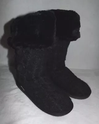 Muk Luks A' La Mode Womens Tall Cable Knit Black Slipper Boots Size 6 EUC Worn1X • $20