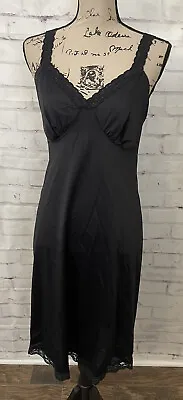 Shadowline Vintage Black Lace Slip Dress Size 36 28” Sexy Sheer Neglige • $25