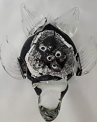 Murano Style Art Glass Spotted Sea Turtle Figurine Paperweight Black/Silver EUC • $10.92