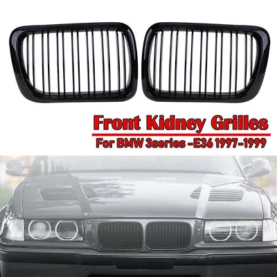 Gloss Black Front Kidney Grill Grille Twin Bar Fits BMW E36 M3 3 Series 1997-99 • $40.99