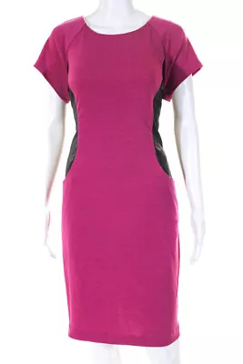 Vicky Tiel Womens Colorblock Short Sleeve Sheath Dress Pink Black Size M LL19LL • $19.99