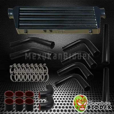 Black Universal Aluminum 8pc 2.5  Piping Kit + Turbo FMIC Intercooler Black Hose • $198.99