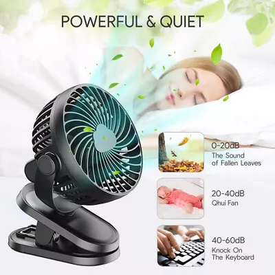 Portable Clip On Fan USB Rechargeable 3 Speeds Table Desk Air Cooling Small Fans • £6.99