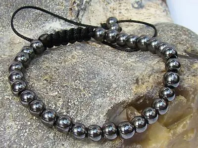  Delicate Men's Macrame Beaded Bracelet All 6mm HEMATITE BEADS Beads • $2.99