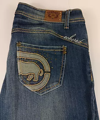 Ecko Red Womens Jeans Blue Tag Size 9/10 Low Rise Bootcut Denim Embroidered • $19.99