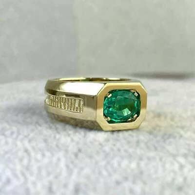 2Ct Oval Cut Green Emerald Solitaire Men's Engagement Ring 14K Yellow Gold Over • $157.47