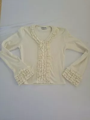 Ladies Long Sleeve Top Interncionale Size 12 Off White Ruffle 8967 • £15.99