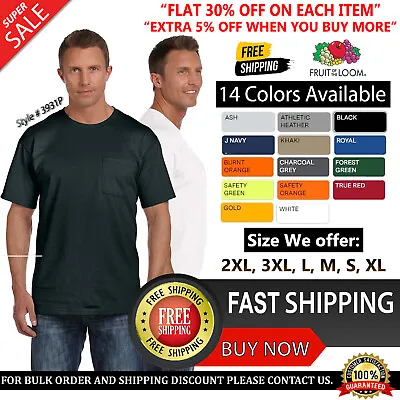 Fruit Of The Loom Mens T-Shirt Blank Cotton Plain Pocket T Shirt - 3931P XL- 3XL • $10.42