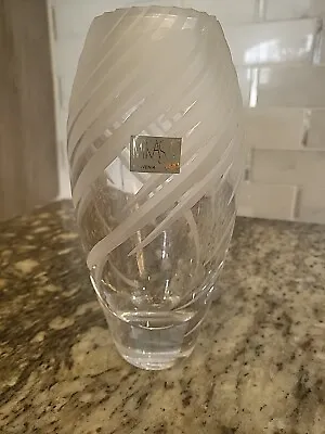 Mikasa Tempest Swirl Vase Etched 24% Lead Crystal Slovenia Rare Brilliant In Box • $22.60