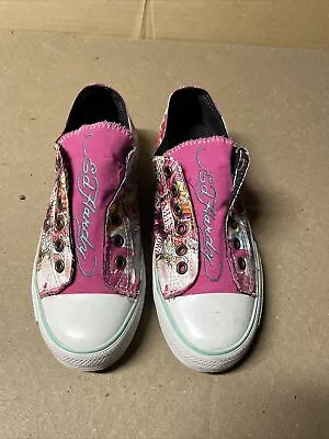 Ed Hardy Skull Size 7 Slip-on No Lace Tennis Shoe Pink • $59.99