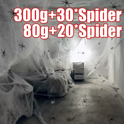 300G Spider Web With 30 Spiders Halloween Party Decoration Stretchy Cobweb Props • £5.89