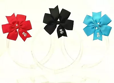 3 Personalized Hairbows Lot Girls Monogram Black Turquoise Red - Initial S • $9.99