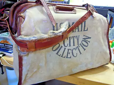 Vintage US Postal Mail CITY COLLECTION Leather Canvas With Shoulder Strap • $399