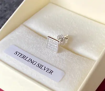 925 STERLING SILVER 6mm Square Diamond-Unique Single Stud Earring Men's Women's • £9.99