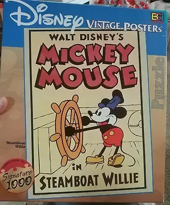 Disney Vintage Posters Steamboat Willie Mickey Mouse Signature 1000 Piece Puzzle • $23.17