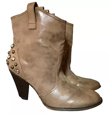 Mia Size 9 Western Style Tan Boots Rhinestones Rhinestuds Womens- 3  Heel • $26.99