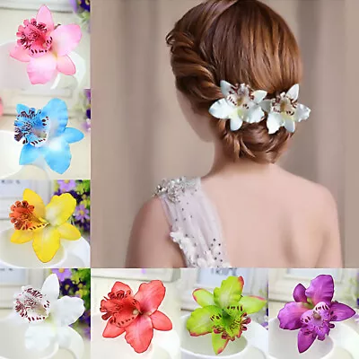 1PC Orchid Lily Hair Clips Flower Wedding Bridal Hair Flowers Beach Hairpins • £2.95