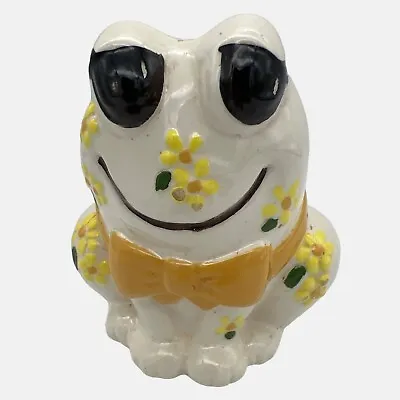 Vintage Frog Sugar Shaker With Bowtie & Flowers Design Ceramic 4.75  Tall • $24