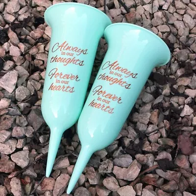 Set Of 2 Forever In Our Hearts Fluted Spiked Memorial Grave Cemetery Flower Vase • £7.98