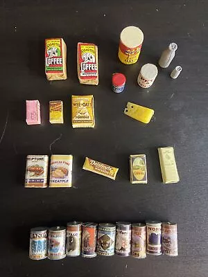 Vtg Lot Of 25 Dollhouse Miniatures Food- Cans-Boxes-Milk Bottles-Coffee-Cheese • $15.99
