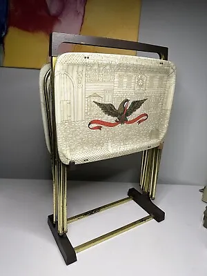 Vintage MCM Fiberglass Folding TV Trays Eagle Retro  Set/4 With Holder! Read • $54.27