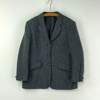 Harris Tweed Hacking Jacket Womens 14 Blue Weave Wool Country Riding Blazer • $80.93
