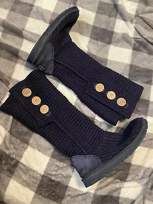 UGG Boots Women’s Size 8 Classic Cardy Knit Sweater Tall Blue Boots #5819 • $17.99