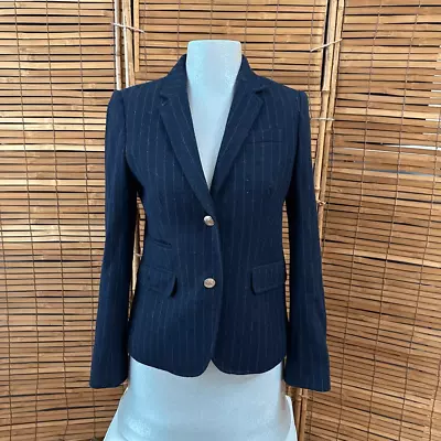 J. Crew Womens Striped Schoolboy Wool Blend Two-Button Blazer Navy Size 4 (ef50) • $58