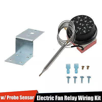 Adjustable Electric Fan Thermostat Switch Radiator Temperature Control Probe Kit • $10.99