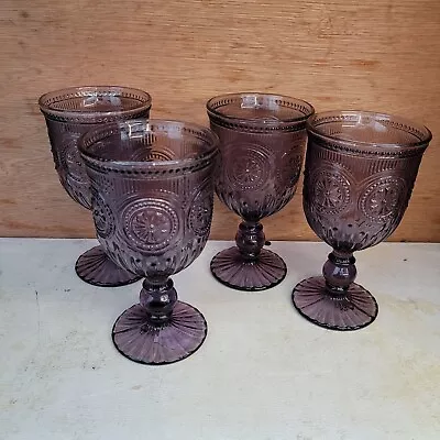 4pc Embossed Coloured Glassware Wine Glasses Dinner Party Cocktail Glass Goblets • £23