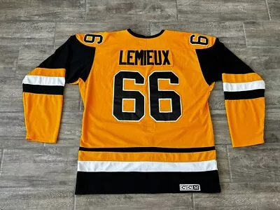 Vtg Mario Lemieux #66 Pittsburgh Penguins Gold Jersey CCM Sz 56 Whit Strap • $109