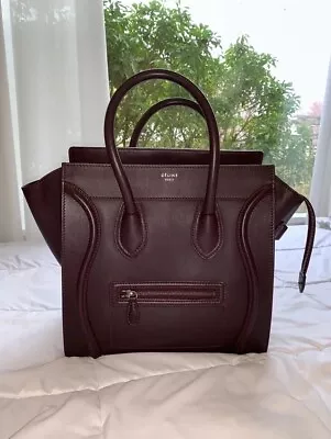 CELINE Authentic Mini Luggage Tote Bag: Smooth Burgundy Calfskin Leather  • $2250