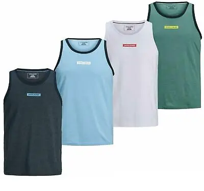 Jack & Jones Men's Slim-Fit Vest Crew Neck Sleeveless Cotton Tank Top Gym Sports • £9.99