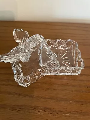 Vtg Clear Crystal Quilted Pattern 3 D Butterfly Lid Trinket Box Excellent • $5