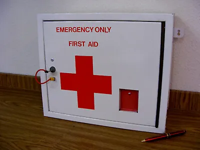 Vintage Industrial Metal First Aid Box-wall Hung - Lockable+ Key-emergency Glass • £55