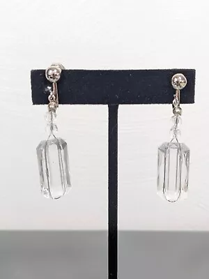 Vintage Clear Lucite Rectangle Bead Drop Dangle Clip On Earrings MCM • $6.99