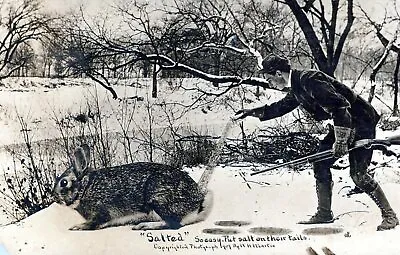 KH Martin RPPC Salt On The Tail LARGE Rabbit Hunter Postcard 1909  • $9.10