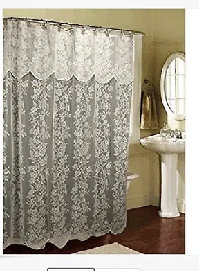 Lace FLORET Shower Curtain With An Attached Valance • £24.69